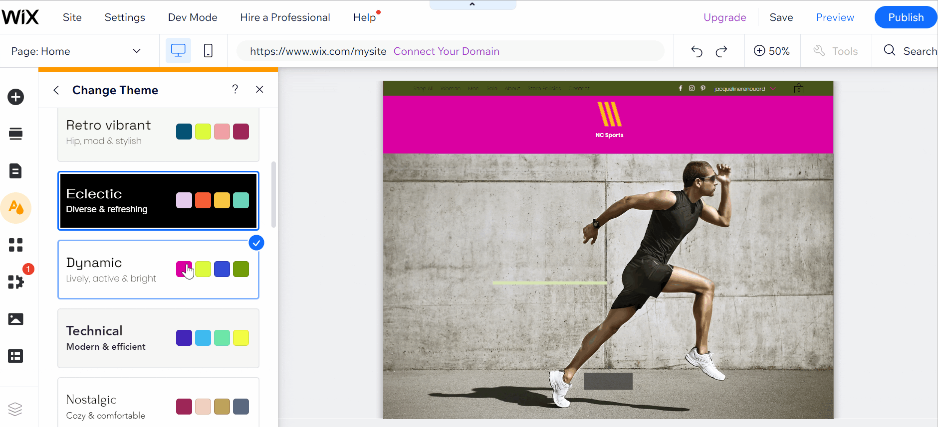 Gif is scrolling through Wix to change the theme colors