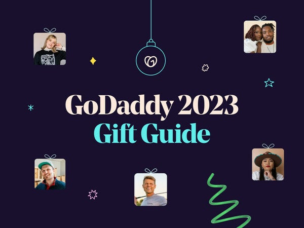godaddy gift guide graphic with photos and christmas illustrations