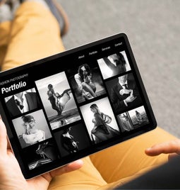 Portfolio website on a tablet