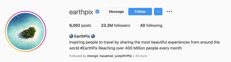 earthpix Instagram with image of a remote island shaped like a heart