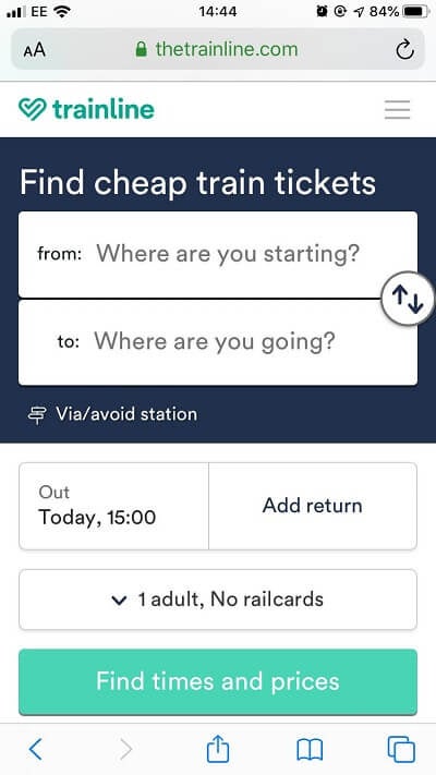 Trainline mobile friendly example