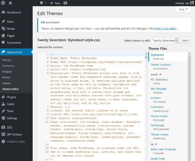 WordPress theme editor