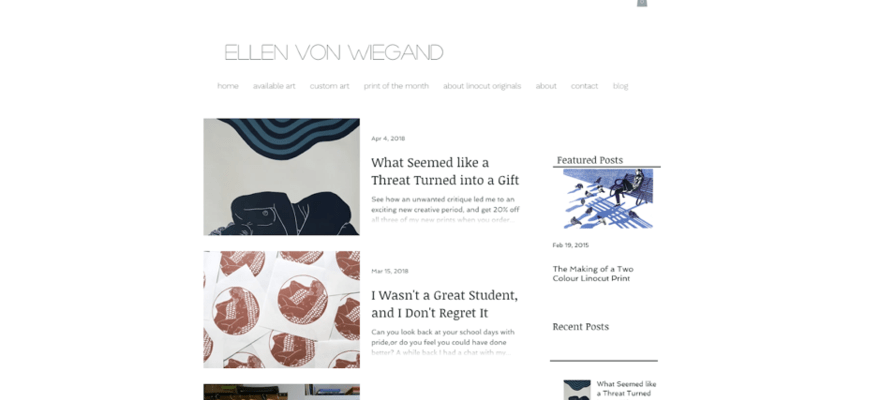 Selection of recent blog posts on Ellen Von Wiegand website