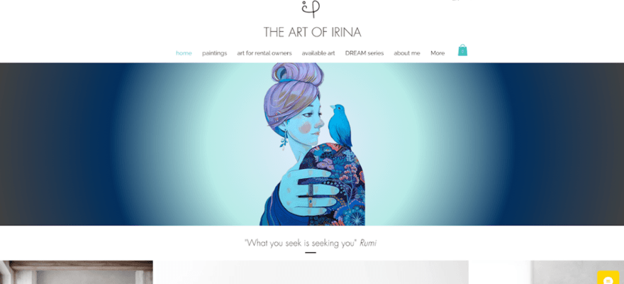 Irina Pandeva painter website featuring a large graphic banner which shows some artwork