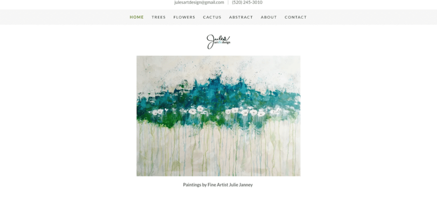 Jules Art and Design website showing artwork