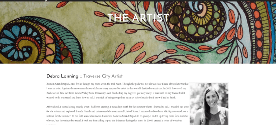 About page on Debra Lanning's artist website