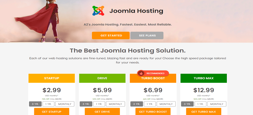 a2 hosting joomla plans