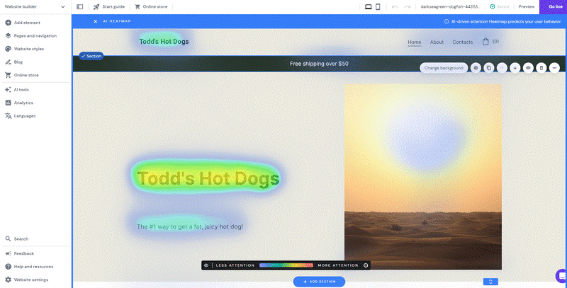 a heatmap on a website homepage next to a setting sun