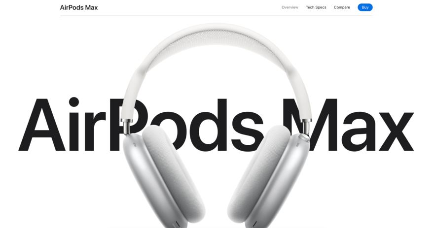 Homepage for Apple's AirPods Max