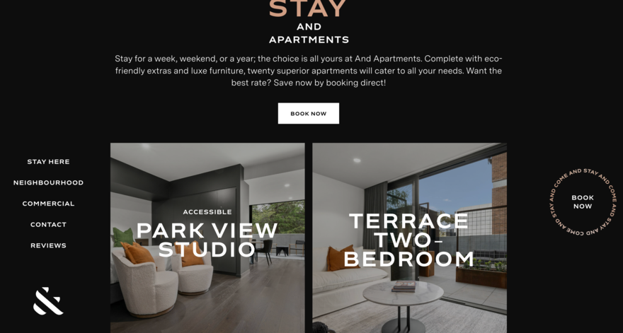 Apartment options for a studio and two bed terrace on And Apartments' website.