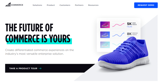 a blue running shoe on a white background with bold text