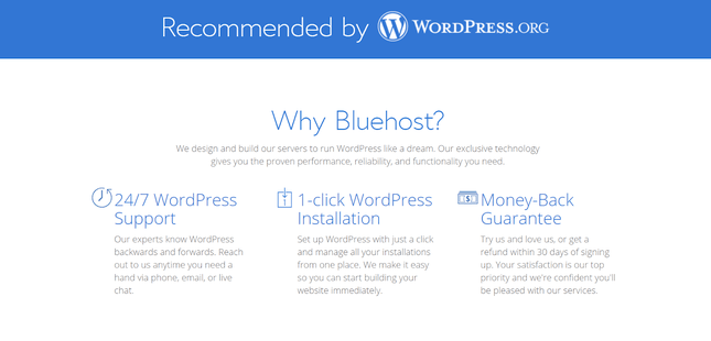 bluehost is recommended by wordpress