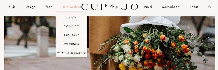 Cup of Jo top menu bar screenshot