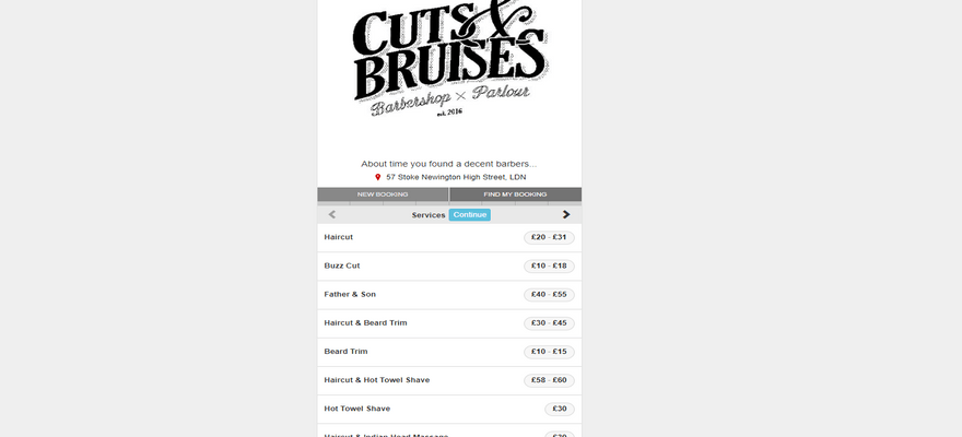 Cuts and Bruises Booking System