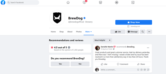 Facebook Review Brewdog