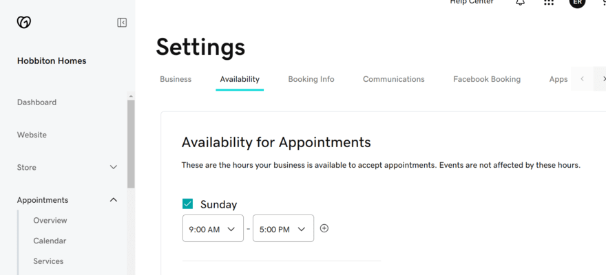 Setting appointment availability in GoDaddy's settings