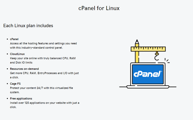 cPanel for Linux plan summary from GoDaddy