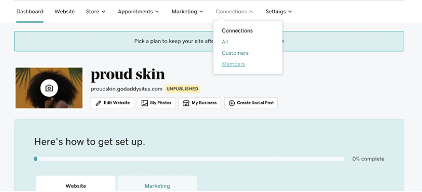 example of the proud skin template in the godaddy backend