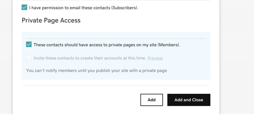 form in the godaddy backend allowing for access to private pages