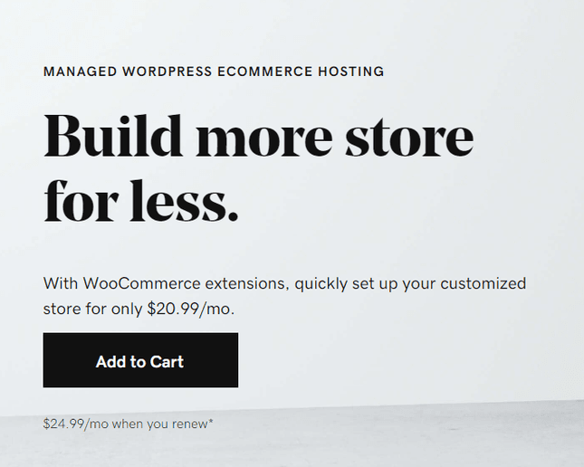 GoDaddy managed WordPress hosting with an "Add to Cart" button