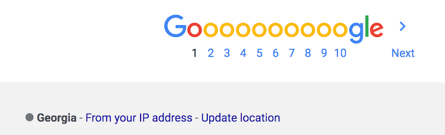 Google IP geolocation as Georgia and the Google page numbers