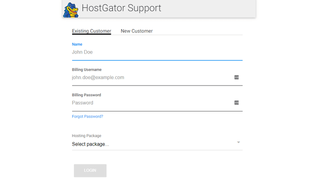 Live chat support form for HostGator where you enter name and email