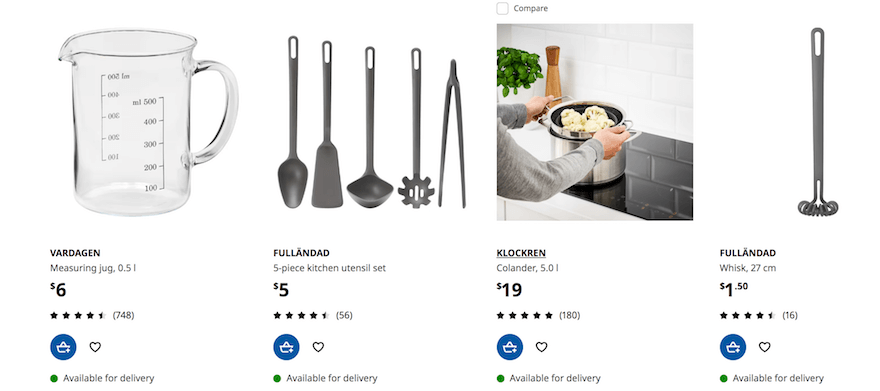 IKEA kitchen utensils website screenshot