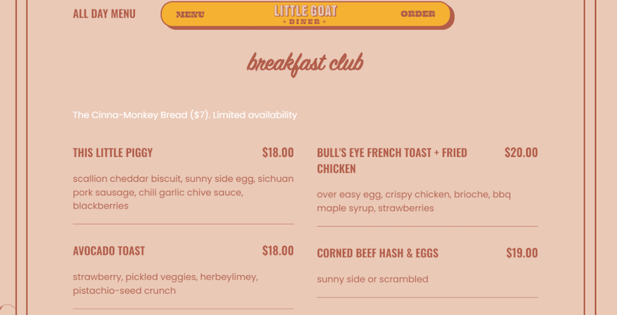 Little Diner restaurant menu screenshot