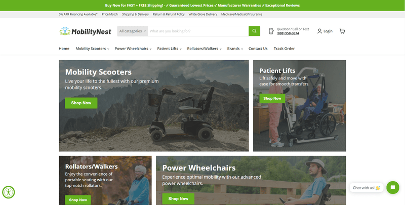 screenshot of a mobility website, with green banner