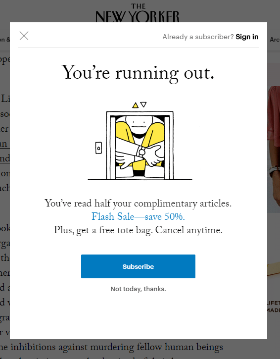 new yorker subscription message
