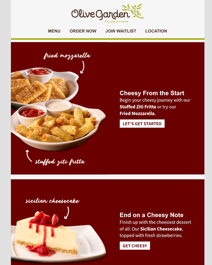Olive Garden restaurant newsletter example
