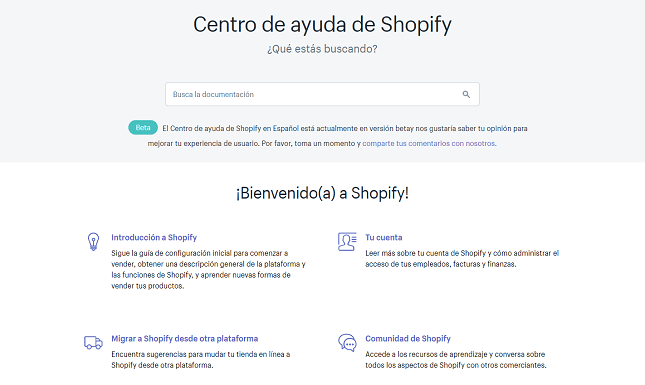 centro de ayuda de shopify