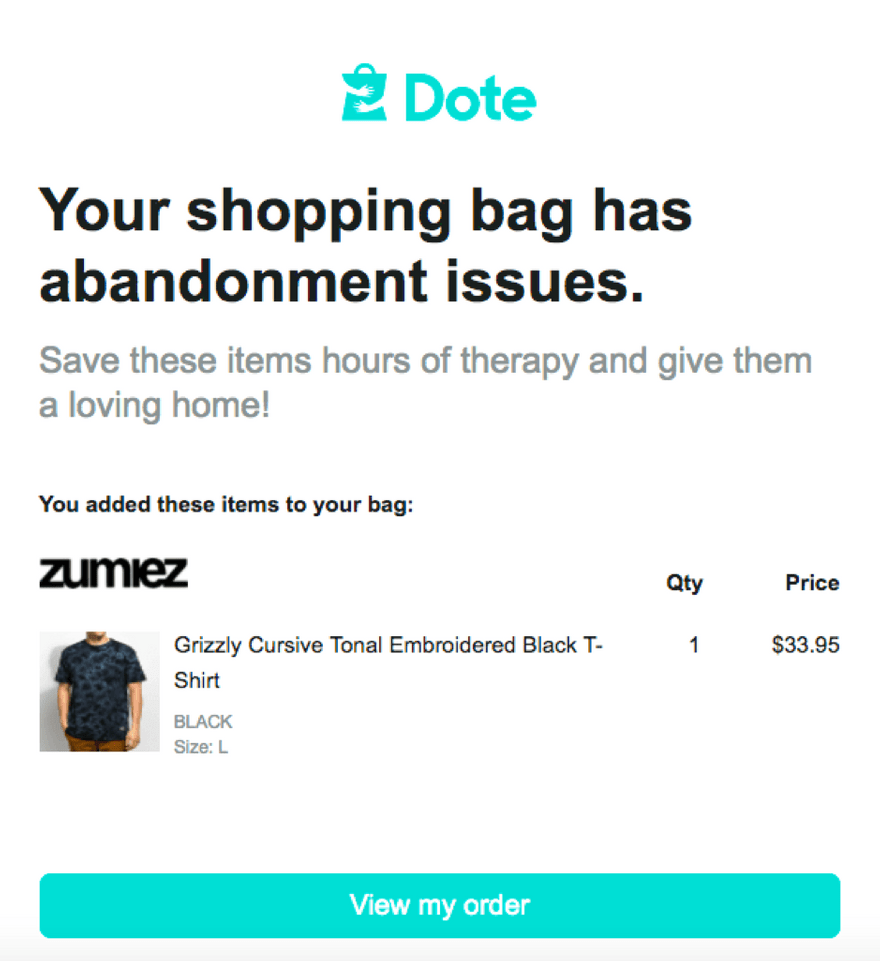 dote abandoned cart email