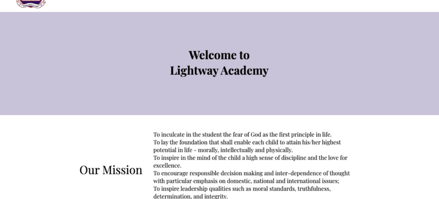 About page for Lightway Academy detailing its school mission