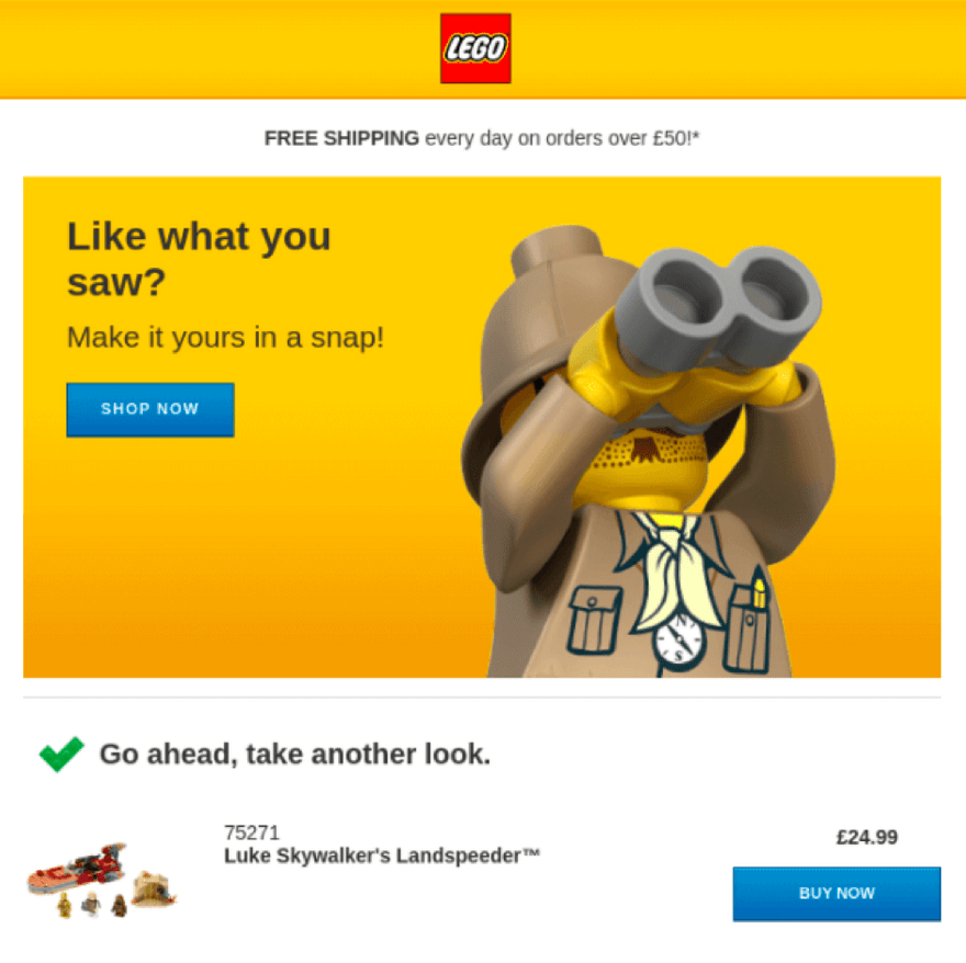 lego abandoned cart email
