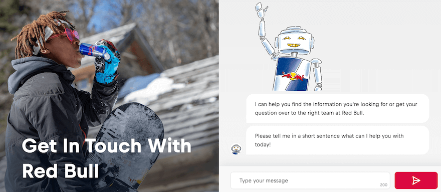 Red Bull chatbot contact page