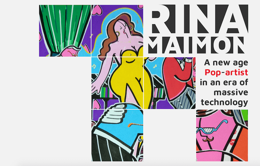 Rina Maimon homepage with bold text and illustrated grid background