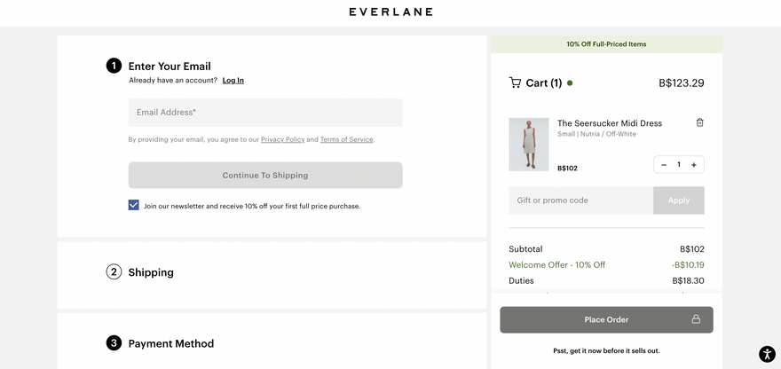 Everlane’s checkout page
