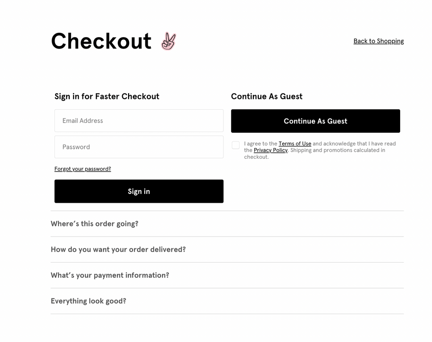 Glossier’s checkout page