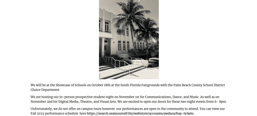 Admissions information for A.W. Dreyfoos School of the Arts