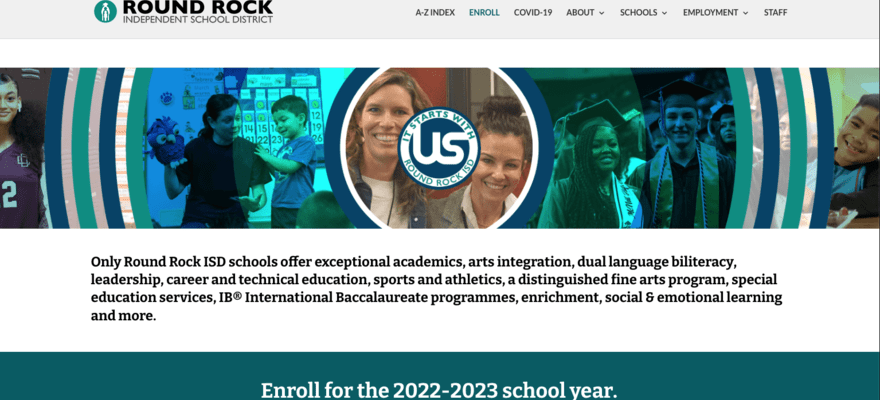 Enrollment page for Round Rock Independent School District schools