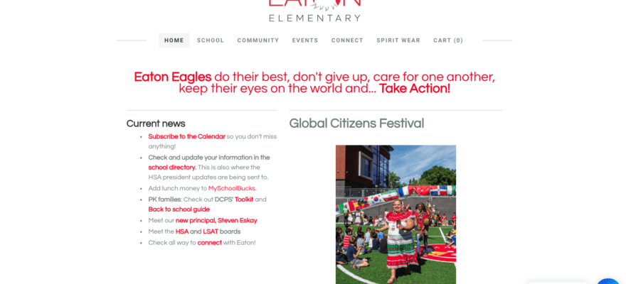 Eaton Elementary homepage featuring current school news