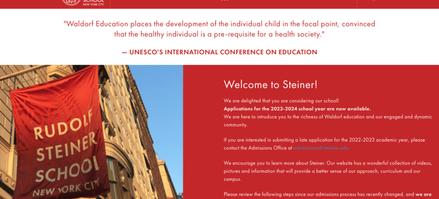 Welcome page of Rudolf Steiner School's website