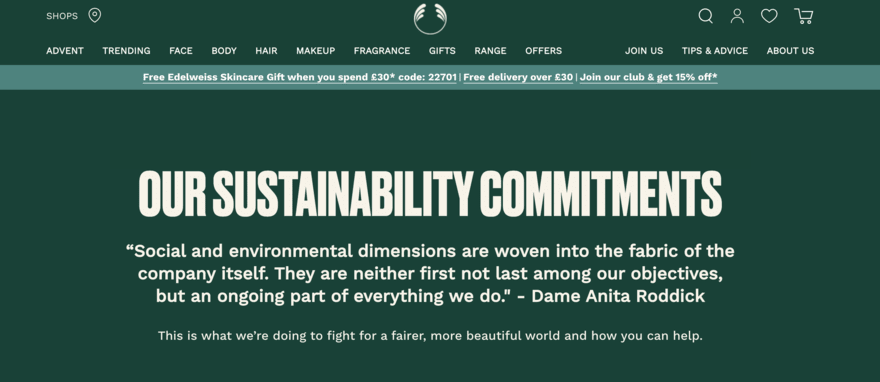 Sustainability commitments made by The Body Shop