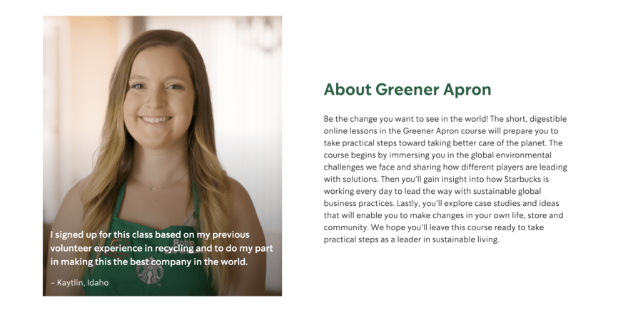 Description of Starbucks' Greener Apron campaign