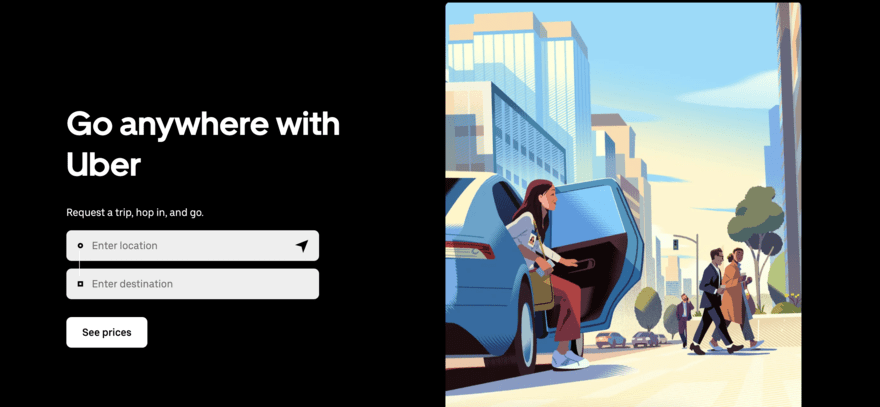 Uber homepage