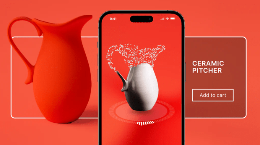 Red background featuring a red jug being 3D scanned by a phone