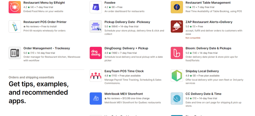 Shopify's app market showing a search result for 