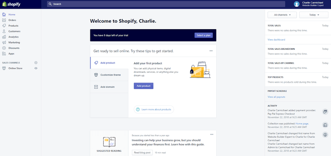 shopify dashboard