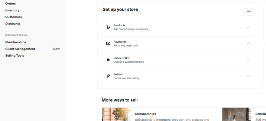 Squarespace's ecommerce dashboard